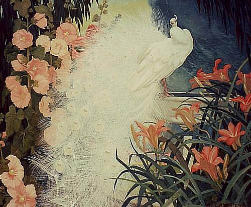 白孔雀和冬青 White Peacock and Hollyhocks，杰西·阿姆斯·博克