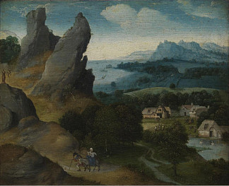 飞往埃及的风景 Landscape with the Flight into Egypt (c.1515)，约阿希姆·帕蒂尼尔
