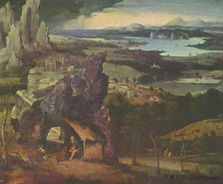 风景与圣杰罗姆 Landscape with St. Jerome (c.1520)，约阿希姆·帕蒂尼尔