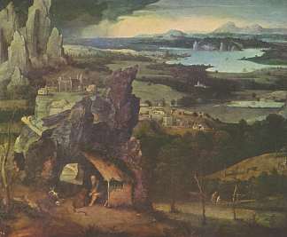 风景与圣杰罗姆 Landscape with St. Jerome (c.1520)，约阿希姆·帕蒂尼尔