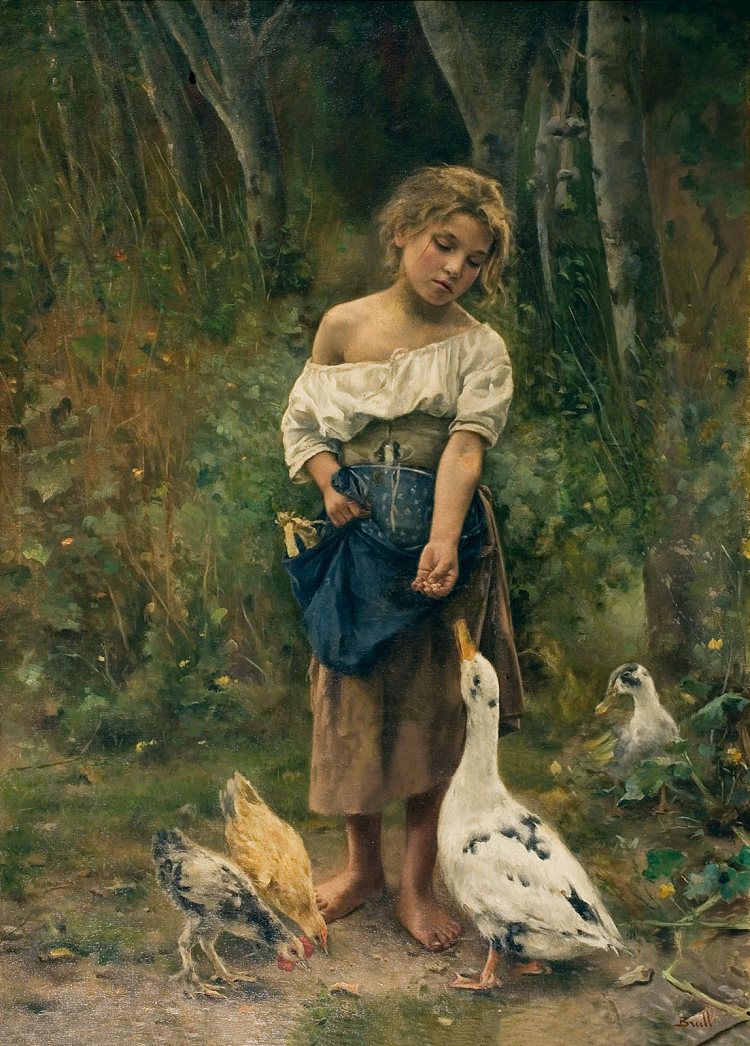 女孩与鹅 Girl with geese (1891)，琼·布鲁尔