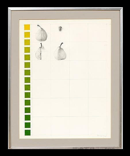 带色标的四个梨 Four Pears With Color Scale (1977)，琼·埃尔南德斯·皮胡安