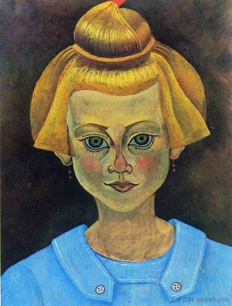 一个年轻女孩的肖像 Portrait of a Young Girl (c.1915)，胡安·米罗