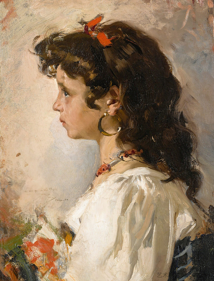 一个意大利女孩的头 Head of an Italian Girl (1886; Spain  )，华金·索罗拉