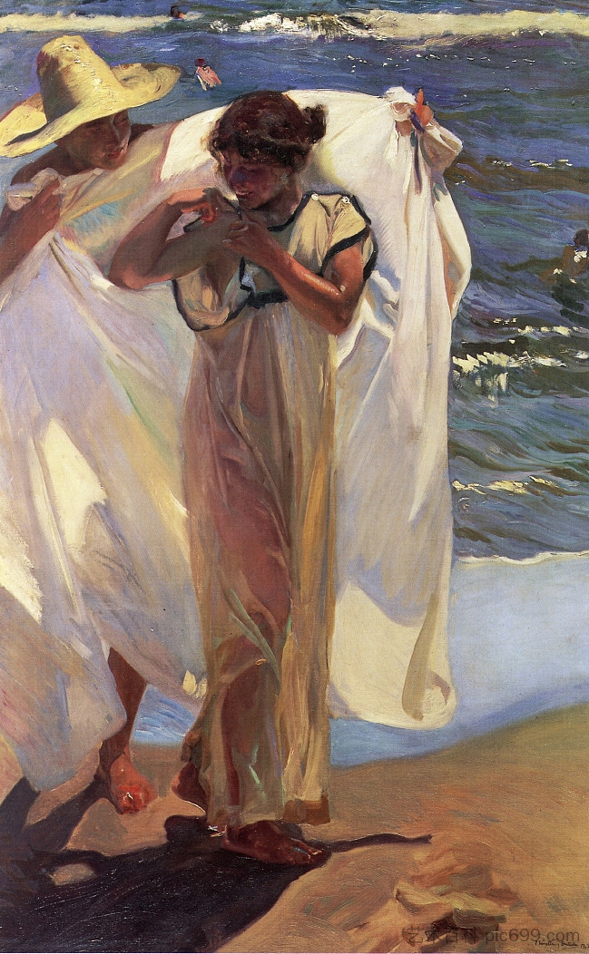 沐浴后 After the Bath (1908; Spain  )，华金·索罗拉
