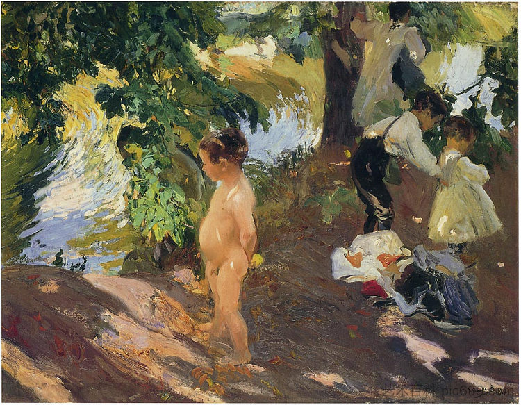 在拉格兰哈沐浴 Bathing at La Granja (1907; Spain  )，华金·索罗拉