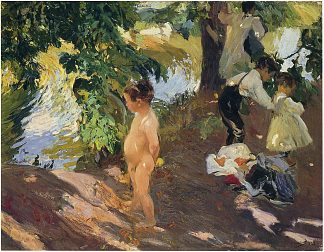 在拉格兰哈沐浴 Bathing at La Granja (1907; Spain                     )，华金·索罗拉