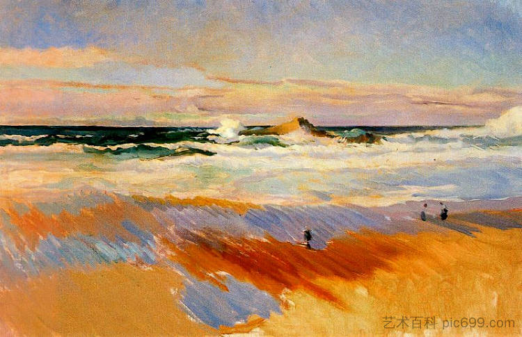 比亚里茨海滩， 法国 Beach of Biarritz, France，华金·索罗拉
