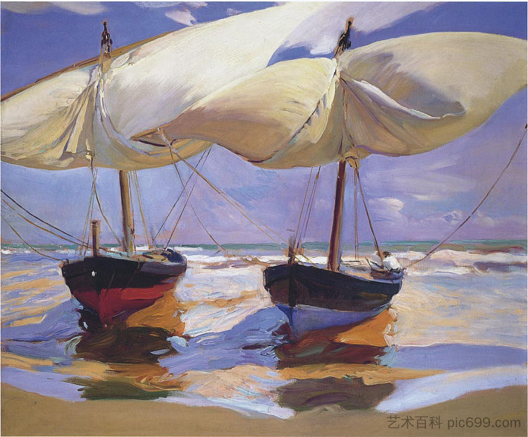 搁浅的船只 Beached Boats (1915; Spain  )，华金·索罗拉