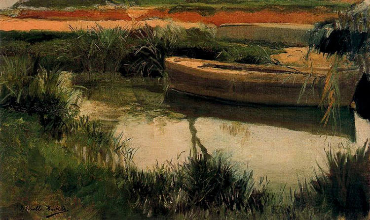 在阿尔比费拉乘船 Boat in Albufera (1908; Spain  )，华金·索罗拉