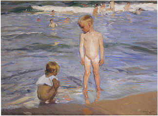 孩子们沐浴在午后的阳光下 Children bathing in the afternoon sun (1910; Spain                     )，华金·索罗拉