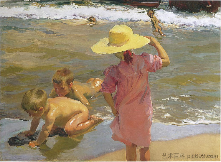 海边的孩子 Children on the seashore (1903; Spain  )，华金·索罗拉