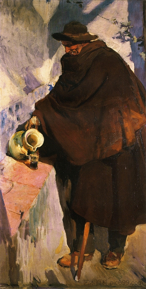 老年卡斯特拉诺倒酒 Elderly Castellano Pouring Wine (1907; Spain  )，华金·索罗拉