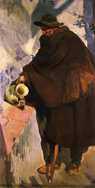 老年卡斯特拉诺倒酒 Elderly Castellano Pouring Wine (1907; Spain                     )，华金·索罗拉