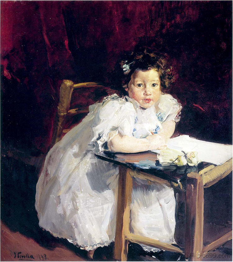 埃琳娜在办公桌前 Elena at her desk (1898; Spain  )，华金·索罗拉