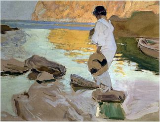 埃琳娜在海湾，马略卡岛的圣维森特 Elena in cove, San Vicente at Majorca (1919; Spain                     )，华金·索罗拉