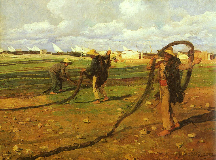 渔民拉网 Fishermen pull in the nets (1896; Spain  )，华金·索罗拉