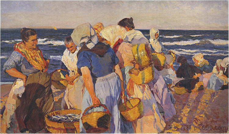 渔妇 Fisherwomen (1911; Spain  )，华金·索罗拉