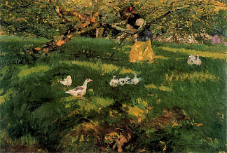 在阿斯图里亚斯放牧鹅 Herding Geese in the Asturias (1903; Spain                     )，华金·索罗拉