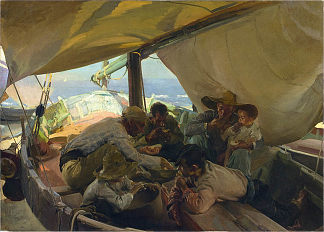 在船上享用午餐 Lunch on the Boat (1898; Spain                     )，华金·索罗拉