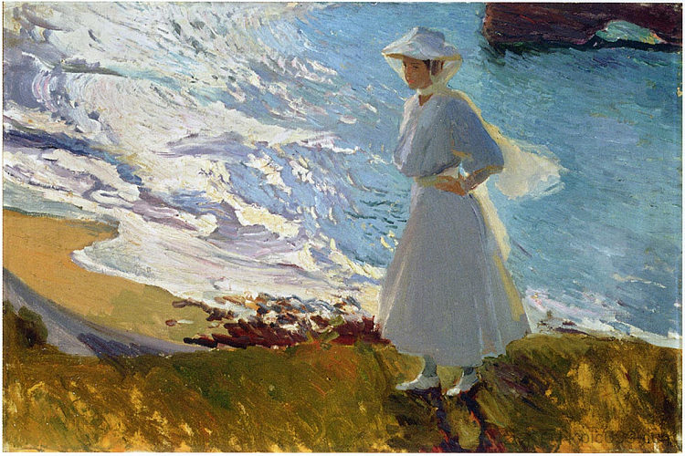 玛丽亚海滩，比亚里茨 Maria at the Beach, Biarritz (1906)，华金·索罗拉