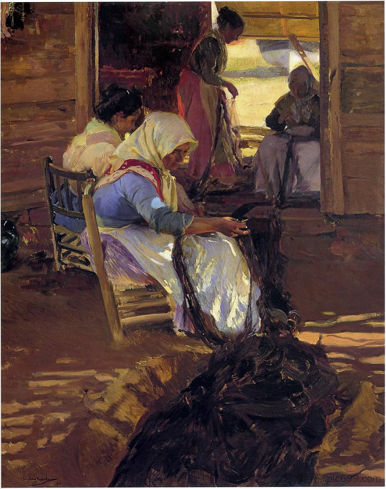 修补网 Mending nets (1901; Spain  )，华金·索罗拉