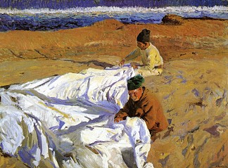 修补帆 Mending the Sail (1904; Spain                     )，华金·索罗拉