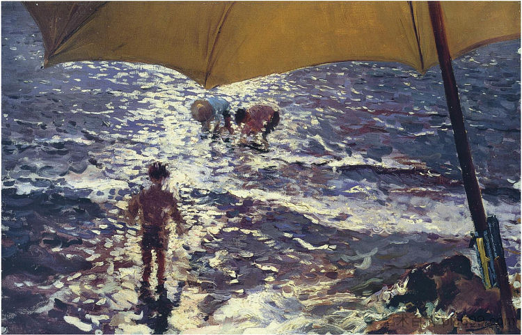 瓦伦西亚海滩的中午 Midday at Valencia beach (1904; Spain  )，华金·索罗拉