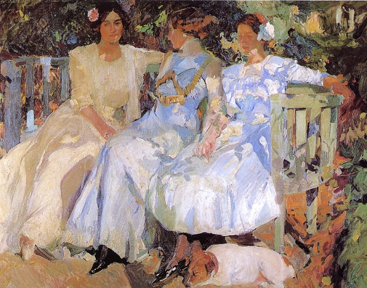 我的妻子和女儿在花园里 My Wife and Daughters in the Garden (1910; Spain  )，华金·索罗拉