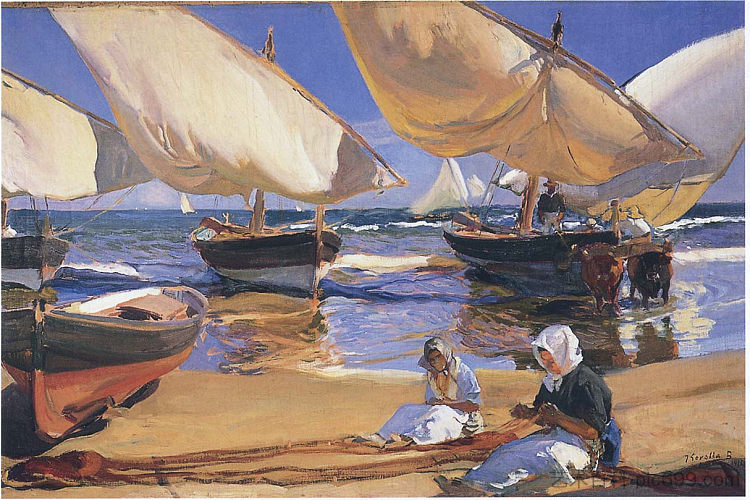 在瓦伦西亚的海滩上 On the Beach at Valencia (1916; Spain  )，华金·索罗拉