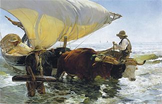 钓鱼归来 Return from Fishing (1894; Spain                     )，华金·索罗拉