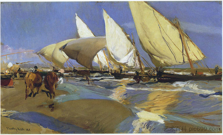 钓鱼归来 Return From Fishing (1908; Spain  )，华金·索罗拉