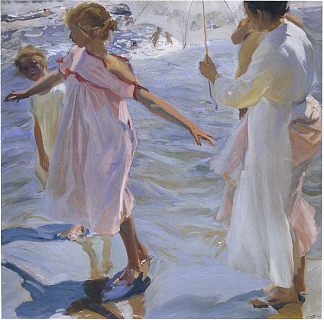 沿着海边漫步 Strolling along the seashore (1909; Spain                     )，华金·索罗拉