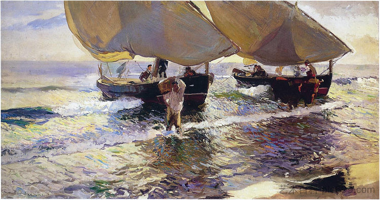 船只的到来 The arrival of the boats (1907; Spain  )，华金·索罗拉