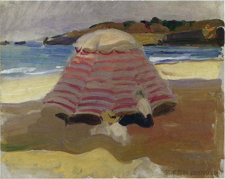 比亚里茨海滩 The beach of Biarritz (1907)，华金·索罗拉