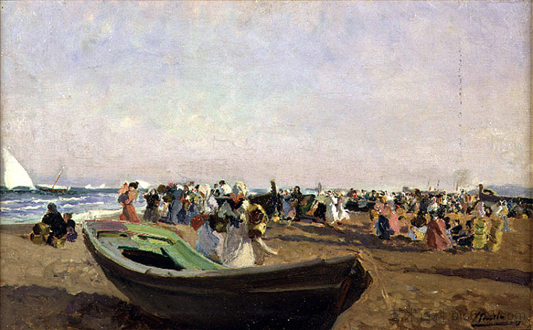 瓦伦西亚海滩。渔妇。 Valencia Beach. Fisherwomen. (1919; Spain  )，华金·索罗拉