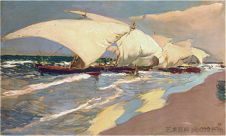 巴伦西亚船 Valencian boats (1908; Spain  )，华金·索罗拉