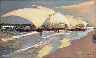 巴伦西亚船 Valencian boats (1908; Spain                     )，华金·索罗拉