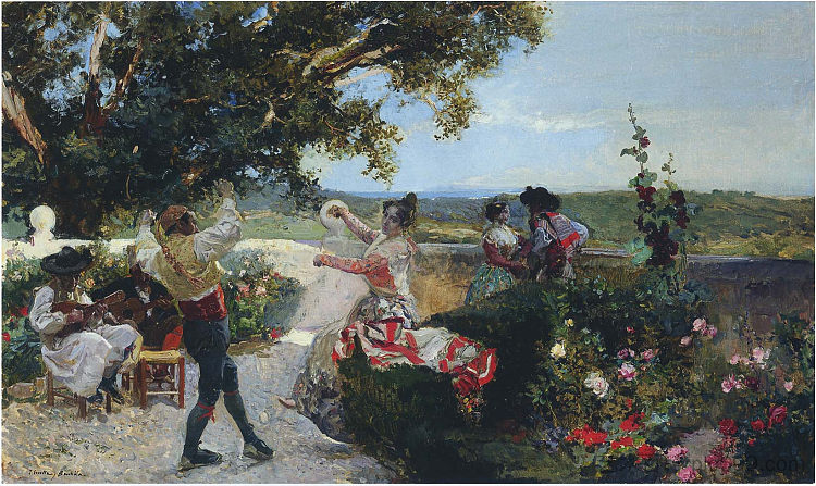 橘子林中的巴伦西亚舞蹈 Valencian dance in an orange grove (1898; Spain  )，华金·索罗拉