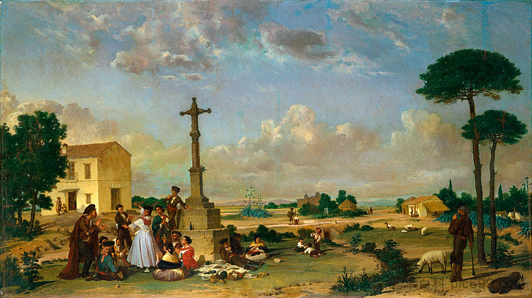 在乡村旅馆外跳舞 Dance outside a country inn (1867),华金·多明格斯·贝克尔