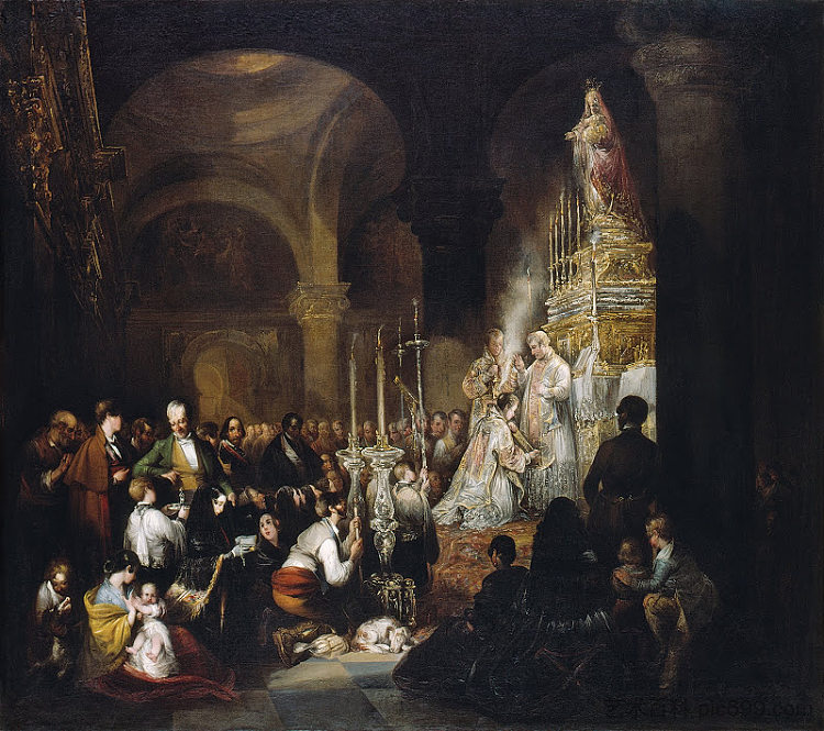 安达卢西亚教堂的弥撒 High Mass in an Andalusian church (1840),华金曼努埃尔费尔南德兹克鲁萨多