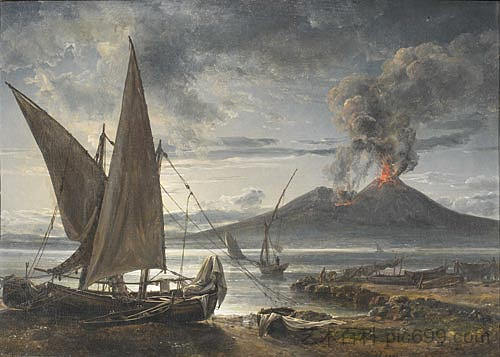 那不勒斯附近海滩上的船 Boats on the Beach Near Naples (1821),约翰·克里斯蒂安·代赫勒