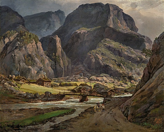 纳柔依山谷景观 View of Nærøy Valley (1847)，约翰·克里斯蒂安·代赫勒