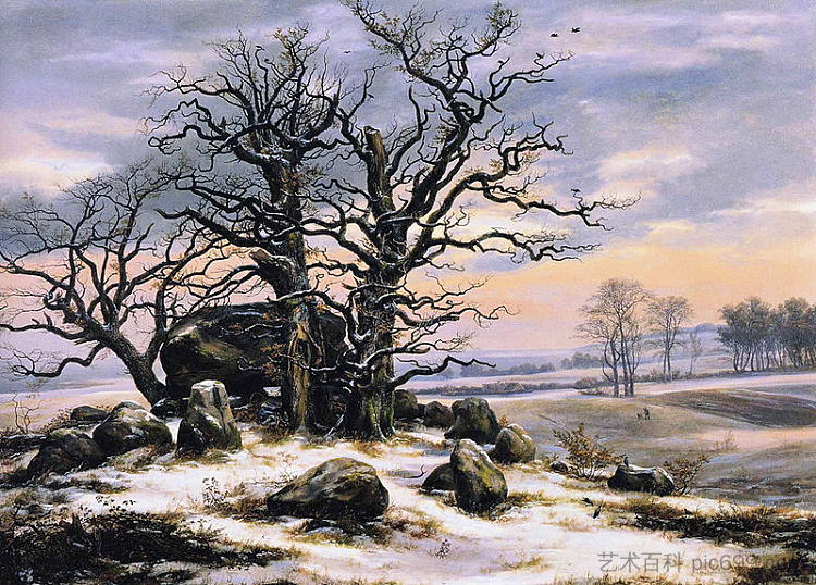 冬天的巨石墓 Megalithic Grave in Winter (1825)，约翰·克里斯蒂安·代赫勒