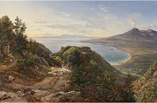 那不勒斯湾与维苏威火山 The Bay of Naples with Mount Vesuvius，约翰·克里斯蒂安·代赫勒