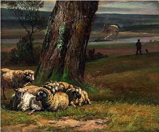 易北河景观与宁静的绵羊 Elbe landscape with tranquil sheep (1824)，约翰·克里斯蒂安·代赫勒