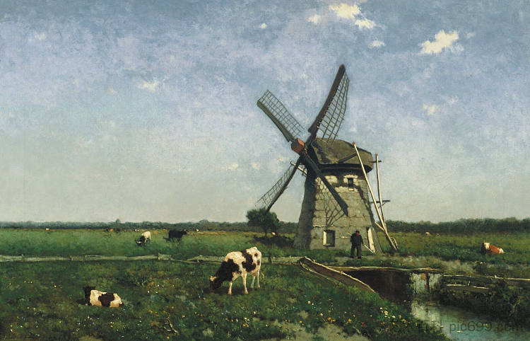 斯希丹附近的风车景观 Landscape with windmill near Schiedam (1873),扬·亨德里克·魏森布鲁赫