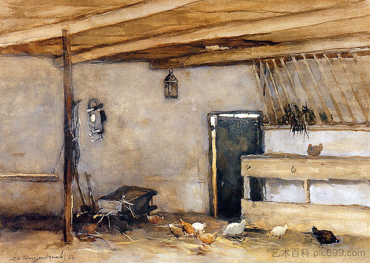 与鸡一起马厩 Stable with chickens，扬·亨德里克·魏森布鲁赫