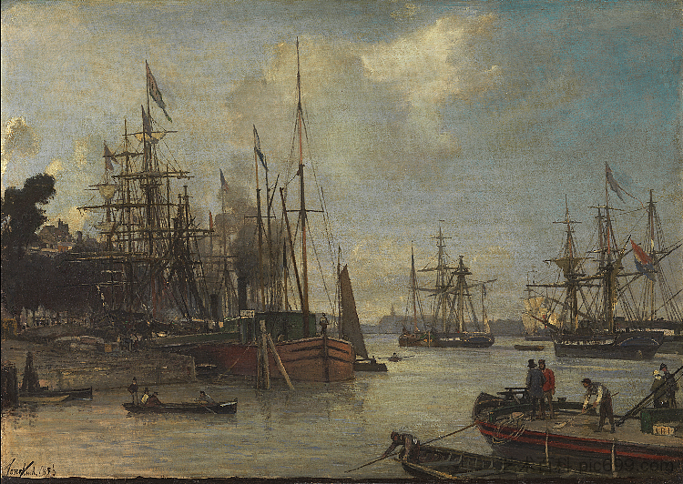 鹿特丹海港景观 A View of the Harbour, Rotterdam (1856)，约翰·琼金德