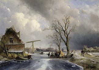 荷兰的冬季风光 Winter Scene in Holland (1846)，约翰·琼金德
